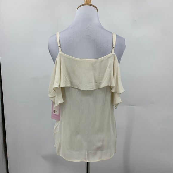 One The Land Tank Top Womens S Small Ivory Ruffle Overlap Cold Shoulder Cami - Picture 5 of 14